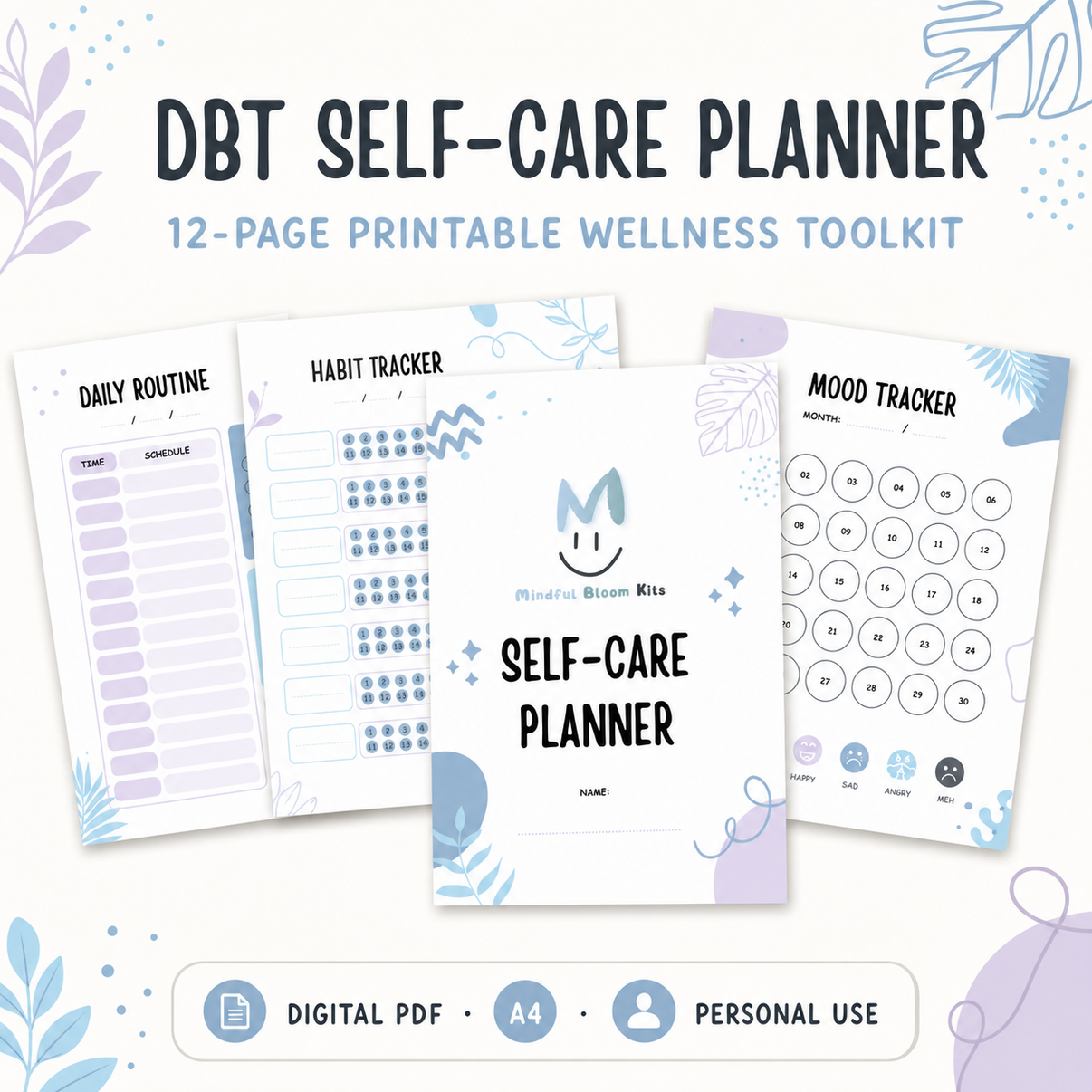 DBT Self-Care Planner 12-page printable wellness toolkit cover